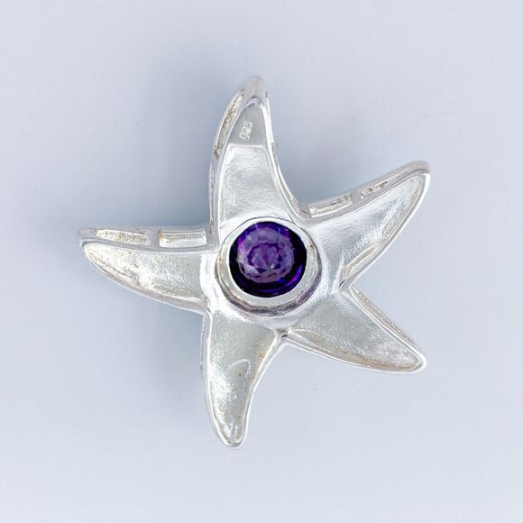 Vintage Sterling Silver 925 Amethyst and Turquoise Starfish Pendant - Picture 4 of 6
